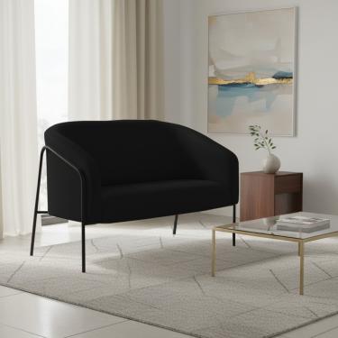 Imagem de Sofá 2 Lugares Namoradeira Stella Base Industrial Alta Preta Sintético PU Preto D03 - D'Rossi