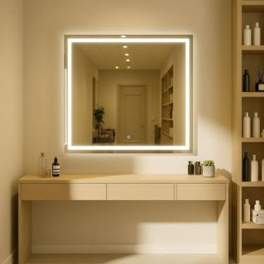 Imagem de Espelho Quadrado 80x80 com Led 3 Cores Jateado com Touch - Group Royal