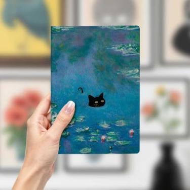 Imagem de Caderno de couro de gato, caderno A5 para anotações de escritório, agenda de 21 x 14,7 cm, agenda, diário de viagem, coisas de gato, presentes para amantes de gatos 33