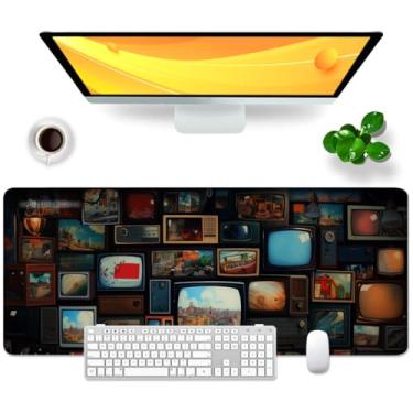 Imagem de Tapete de mouse retrô grande tapete de mesa estilo antigo tema de TV tapete de mesa GG tapete de mouse para jogos 80 x 30 x 0,3 cm (retrô)