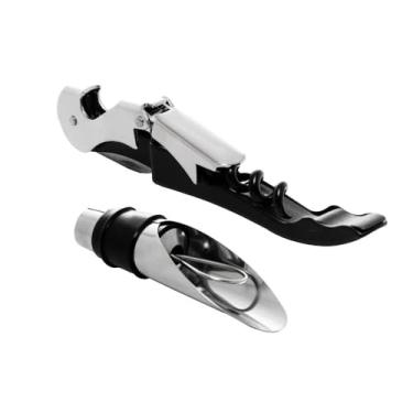 Imagem de WOLFF - Conjunto Saca-Rolhas 2 Estágios de Aço Inox e Bico Dosador para Vinho - Sofisticação e Praticidade