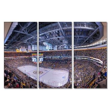Imagem de TUMOVO 3 peças de arte de parede moderna de hóquei americano Boston TD Garden Stadium impressão de arte contemporânea em tela quarto quadros de arte de parede para sala de estar emoldurado pronto para