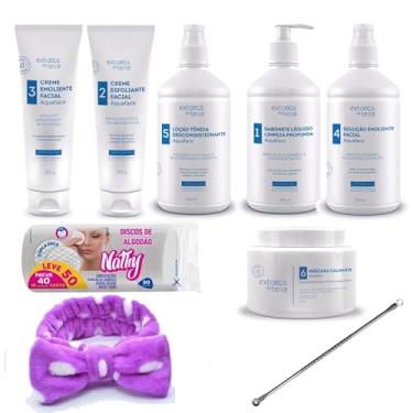 Imagem de Kit Profissional Aquaface – Solução Emoliente, Sabonete Líquido, Máscara Calmante, Loção Tônica, Creme Emoliente, Esfoliante, Disco de Algodão, Faixa Felpuda, Cureta
