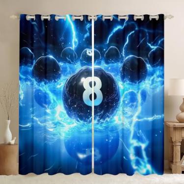 Imagem de Erosebridal Cortinas blackout modernas de 8 bolas para quarto | Cortinas de janela de bolas de bilhar legais 2 conjuntos de painéis 106,7 cm L L x 153 C, bolas de mesa de bilhar pretas com relâmpago