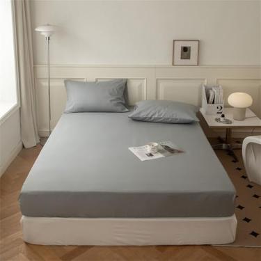 Imagem de Protetor de colchão em algodão lavado com elástico, cor sólida, macio e confortável, para camas tamanho Queen e King, 12 polegadas (180 x 200 x 25 cm), 1 peça.