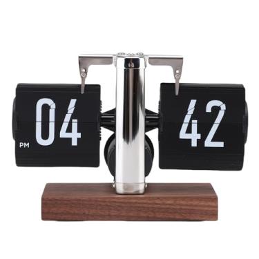Imagem de Asixxsix Relógio de mesa Flip, Vintage mecânico virar para baixo relógio com grandes números claros, 12 horas, design de lado único, para Home Office Sala de estar Sala de estudo (Preta)