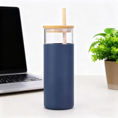 Imagem de Garrafa de água de vidro com canudo, garrafa de vidro de 500 ml com manga de silicone, jarro de água esportivo para academia, treino em casa