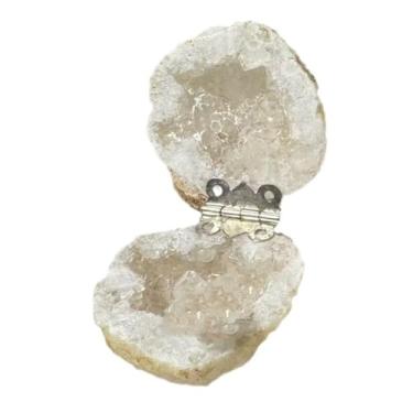 Imagem de Caixa criativa de anel de geodo de cristal natural, exclusivo aglomerado de cristal de quartzo de ágata para decoração de exibição de joias de pedras preciosas, exibição de joias e presente de