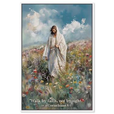 Imagem de Impressão em tela Walk By Faith Jesus Wall Art por Art Remedy, moldura branca, 40 x 61 cm
