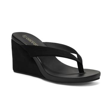 Imagem de Coutgo Sandálias femininas de salto cunha, plataforma, chinelos deslizantes, sapatos de praia de verão, Preto, 39