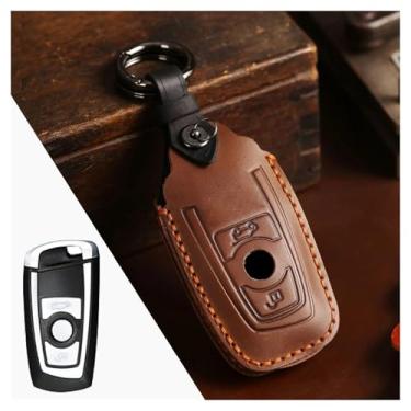 Imagem de Conjunto de capa de chave de carro de couro feito à mão compatível com BMW 520 F10 F30 F18 118i 320i 1 3 5 7 Series X3 F25 X4 M3 M5 Acessórios para chaveiro(A Type brown)