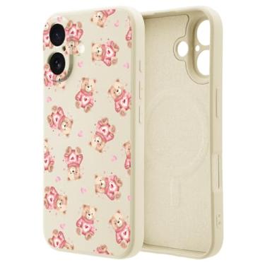 Imagem de OFQKOAKS Capa para iPhone 17 compatível com MagSafe, suéter feminino romântico dos namorados urso coração capa protetora de silicone líquido branco macio slim fit para mulheres e meninas