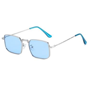 Imagem de Óculos de Sol UV400 - Lentes Metálicas Transparentes Estilo Punk para Homens e Mulheres, ideais para Esportes ao Ar Livre, Corrida e Ciclismo, Cor Prata e Azul