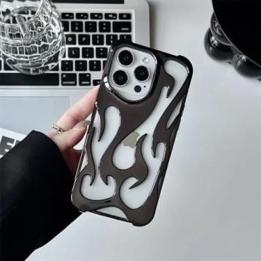 Imagem de Capa fina e oca com padrão de chamas 3D para iPhone 16, 15, 14, 13, 12, 11 Pro Max 15, 14, 16 Plus, capa protetora macia e à prova de choque, com revestimento preto, para iPhone 14 Plus