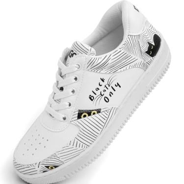 Imagem de Tênis feminino branco – Tênis fashion feminino feito à mão, couro vegano e design exclusivo, Apenas gatos pretos, 36
