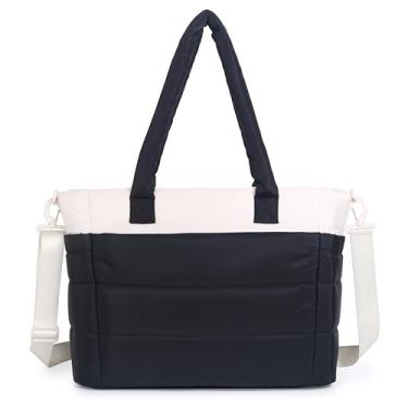 Imagem de Yuni Sophy Bolsa feminina acolchoada de 43 cm, bolsa de ombro acolchoada para trabalho, viagem, academia (W-preta)