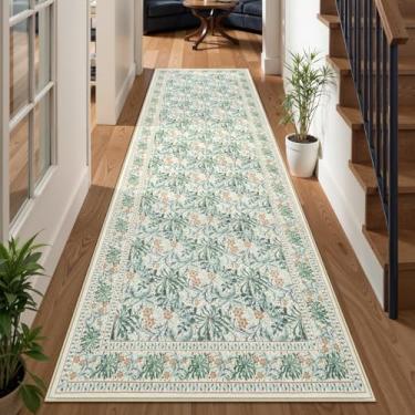 Imagem de Uphome Corredores florais botânicos para corredores, tapetes laváveis 2'6x8 para cozinha, antiderrapante, tapete de corredor de entrada longo macio pelo baixo, tapete vintage para corredores, quarto