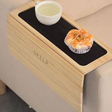 Imagem de Bandeja de braço de sofá, mesa dobrável de braço de sofá com suporte de copo de bambu antiderrapante para bebidas, lanches, laptop, livros, lanches, controle remoto, celular.