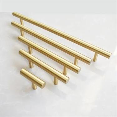 Imagem de HTNAFONI Puxador reto para porta de cozinha dourado com diâmetro de 10 mm puxadores de aço inoxidável para móveis 1 peça (256 mm)
