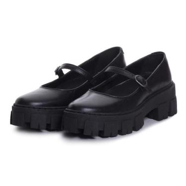 Imagem de Sapato Boneca Mocassim Oxford Tratorado Couro Feminino Com Fivela Casu