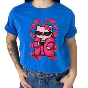 Imagem de Camiseta Feminino Cifrao Hello Kitt Camisa Manga Curta Gola Ribana, Az