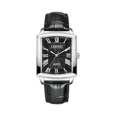 Imagem de Relógios De Casal Com Pulseira De Couro, Display Analógico Quadrado Pa