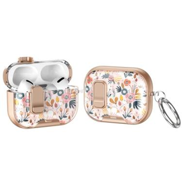 Imagem de Capa compatível com AirPods Pro 3 2025, elegante capa com padrão de camélia para AirPods Pro 3ª geração com suporte de telefone embutido, trava segura com um clique e gancho de metal, carregamento sem