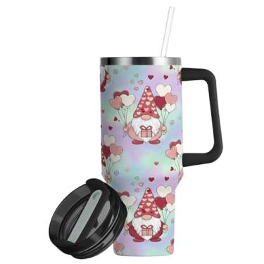 Imagem de ATTX Copo de 850 g Valentine Gnomos com alça, copo de aço inoxidável a vácuo de parede dupla com palha, caneca de café isolada para viagem #156