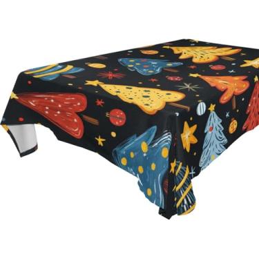 Imagem de Blueangle Toalha de mesa com desenho animado de árvores de Natal – Toalha de mesa retangular de poliéster impermeável e resistente a manchas para ambientes internos e externos, 152 x 228 cm (593)