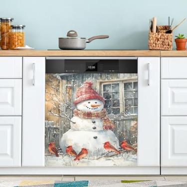 Imagem de xigua Linda capa magnética de boneco de neve de Natal, adesivos magnéticos decorativos antiarranhões para painel de geladeira e lava-louças, decoração personalizada de cozinha doméstica 58 x 66 cm