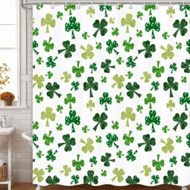 Imagem de Yellawn Cortina de chuveiro Dia de São Patrício trevo verde trevo decoração de banheiro primavera irlandesa cortinas de banheira Saint Patrick Home tecido impermeável lavável na máquina conjunto com