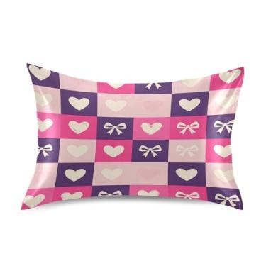 Imagem de ATTX Fronha de cetim com fita quadriculada de dia dos namorados com fecho de envelope, macia e refrescante para cabelo e pele, tamanho padrão 20 x 26 polegadas (118)