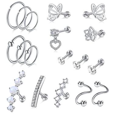 Imagem de VCMART Brinco de cartilagem 16G Tragus Piercing Joia cartilagem Tragus Helix Conch Brincos para mulheres Anéis de lábio de aço cirúrgico Labrte Stud Ear Lip Medusa Piercing Joia, Metal, aço inoxidável