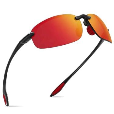 Imagem de WISTON Óculos de sol esportivos polarizados para homens e mulheres Tr90 armação sem aro para corrida, pesca, beisebol, dirigir W8001, B5 preto/vermelho não polarizado, Standard