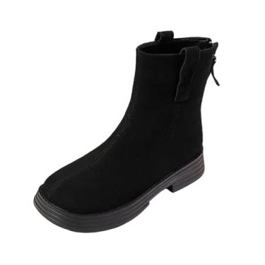 Imagem de Botas femininas casuais ocultas de pele grossa com elástico para outono e inverno, elegantes e fofas, Preto, 38