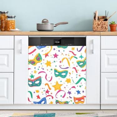 Imagem de ATTX Máscara Mardi Gras capa magnética para lava-louças | Adesivo decorativo de eletrodomésticos de 58 x 66 cm para armários domésticos e eletrodomésticos (41)