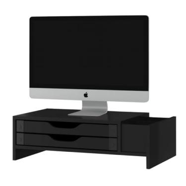 Imagem de Suporte Para Monitor Mesa 2 Gavetas 3 Nichos Ergonômico Preto Suporte Monitor Mesa