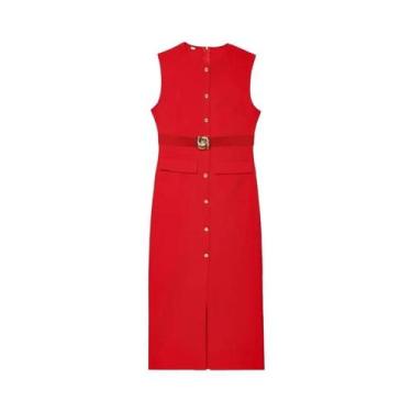 Imagem de Vestido Longo Preto Feminino Sem Mangas Com Botões Elegante Casual Pri