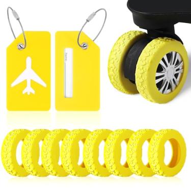Imagem de CQSYWQING 10 capas de silicone para rodas de bagagem com etiquetas de bagagem para malas, resistentes ao desgaste, anti-ruído, capas para rodas giratórias de 5 a 6 cm, acessórios essenciais de viagem