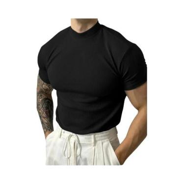 Imagem de Camiseta Masculina De Gola Alta Com Listras Para Primavera E Verão, Ma
