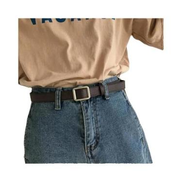 Imagem de Cinto Feminino De Couro PU Com Fivela Quadrada Preto Vintage Luxuoso P