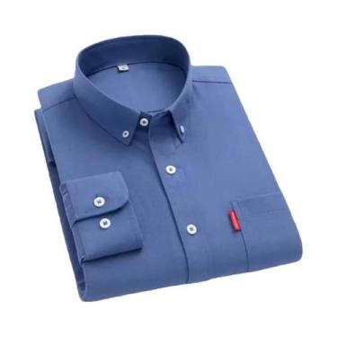 Imagem de Camisa Oxford Branca Masculina 100% Algodão Manga Longa Gola Dobrável 