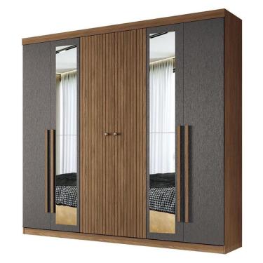 Imagem de Guarda Roupa Casal Ripado 6 Portas Buriti Jatobá Grafite Acetinado Com Espelho - Santos Andirá