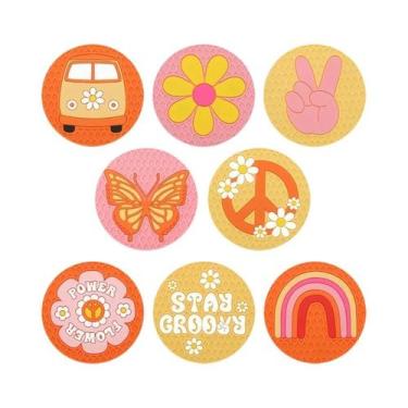 Imagem de Conjunto De 6 Porta-Copos Redondos De Madeira Com Estampa Abstrata Lar