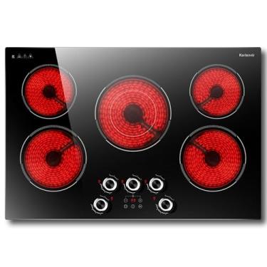 Imagem de Fogão elétrico Karienvir de 76 cm, fogão elétrico embutido de 5 bocas, botão antiderrapante e controle de toque, queimador de anel duplo, trava de segurança de 76 cm, temporizador, 220 V com fio