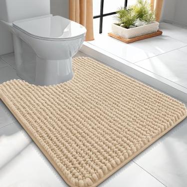 Imagem de OLANLY Tapetes de banheiro grossos em forma de U 61 x 50 cm, tapetes de banheiro com contorno de chenille felpudos extra macios para banheiro, secam rapidamente, lavável na máquina, tapete de banho