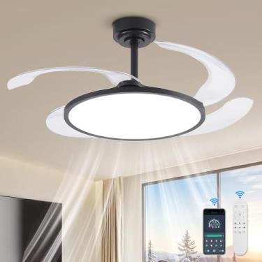 Imagem de AHAWILL Ventilador de teto retrátil de 121 cm com controle remoto, ventilador de teto sem lâminas com luzes LED, espectro completo contínuo, memória, lustre silencioso moderno para quarto, sala de