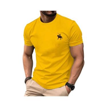 Imagem de Camiseta Masculina De Verão Em Algodão Com Estampa De Cavaleiro, Casua