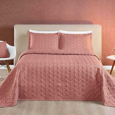 Imagem de Kit Cobre Leito Colcha Tendência Queen 3 Peças Micropercal 200 Fios Bordado Premium - Rosê