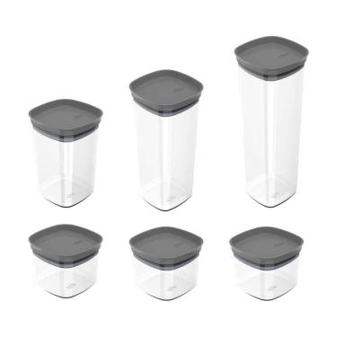 Imagem de Kit Potes com Tampa Hermética Quadrado Block 6pçs Chumbo - Ou